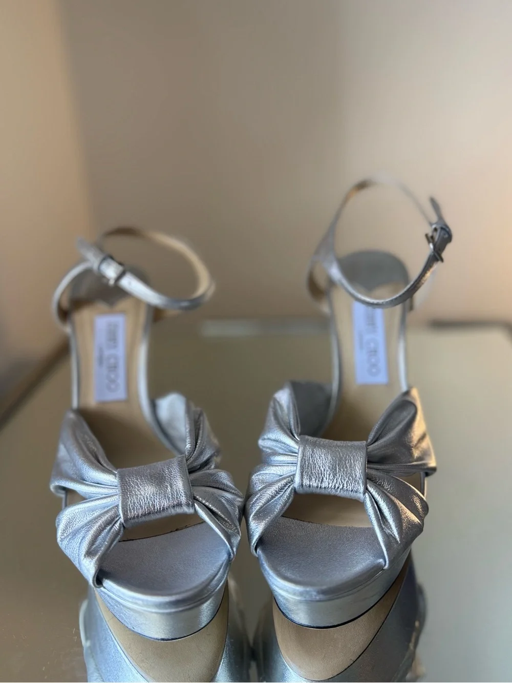 Jimmy CHOO Heloise 120 Silver Metallic Nappa Leather Sandals $1,095 39.5